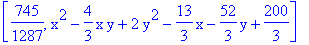 [745/1287, x^2-4/3*x*y+2*y^2-13/3*x-52/3*y+200/3]